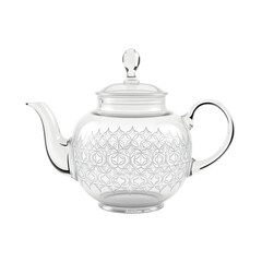 Leinwandbilder - Classic Glass Teapot, A 3d Rendered Object, Intricate Pattern. Fully Visible View. Isolated Teapot On A White Plain Background. No Shadows Included.