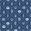 © zenina - Vintage Style Elegant Floral Art Deco Seamless Fan Pattern in Blue Color - Texture Featuring hand drawn Shells and Marine Elements