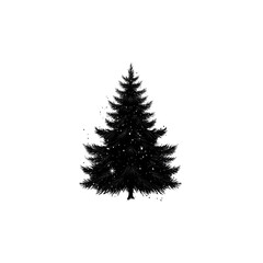Poster - a solitary evergreen tree stands in stark silhouette against a plain white background creating a ser