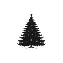 Poster - A simple stylized silhouette of an evergreen Christmas tree with a star on top set against a plain minimalist white background