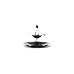 Poster - A captivating black and white image depicting a single water drop creating a symmetrical splash against a clean contrasting background