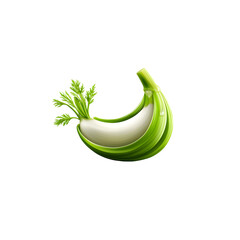 Poster - vibrant green banana fruit with fresh leaf stem set against a clean minimalist white background for 