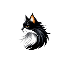 Poster - Captivating digital of a stylized abstract cat portrait with striking black white and orange features