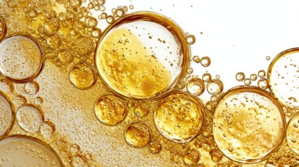 Poster - Luminous golden spheres drifting across pristine white surface, reflecting and refracting light with delicate, ethereal movement and varying dimensional scale