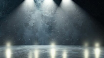 Poster - dramatic dark room with two spotlights casting soft light on textured wall and floor ideal for backg