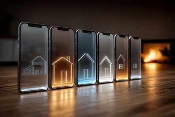 Aufkleber - A row of cell phones with house icons on them