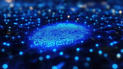 Poster - Close-up of glowing digital fingerprint symbolizing biometric security and technology. Data protection, cyber security