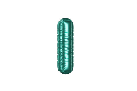 Green Metal Balloon English Alphabet Letter I white background. 3d Rendering