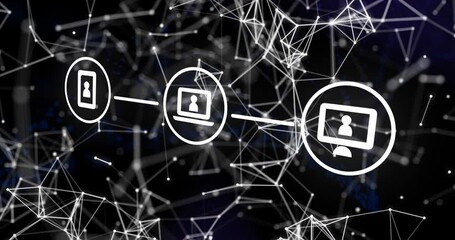 Aufkleber - digital network being displayed with smartphone laptop desktop icons linking through nodes