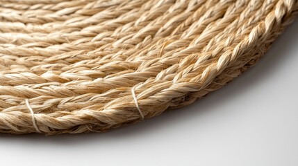 Aufkleber - Close-up of circular straw mat with detailed weave against clean white