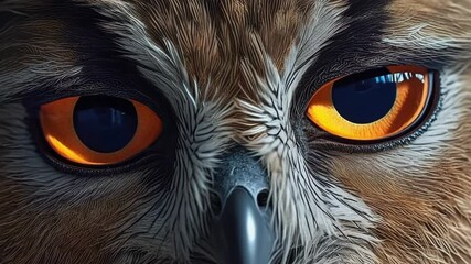 Poster - A close-up of owl eyes glowing in the dark.


