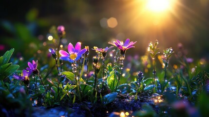 Poster - Contemporary garden with ambient lights glowing under the fading sun, accenting nature and design.