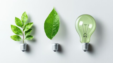 Poster - Creative sustainability design: green light bulbs as leaves on white