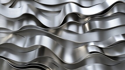 Poster - Detailed texture of bended zinc metal sheets stacked uniformly, shining under light.