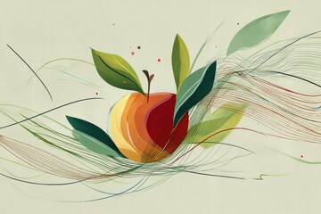 Poster - Stylized Apple Surrounded by Abstract Waves Illustrating the Concept of Natural Wellness and Health