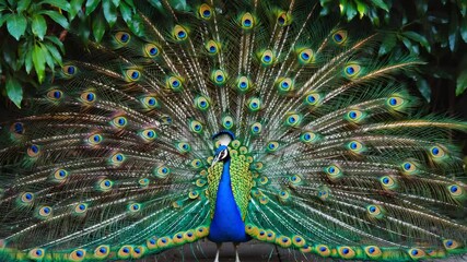 Poster - A peacock displaying its vibrant feathers in full bloom.

