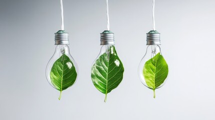Poster - Energy-efficient leaf bulbs suspended against clean white background