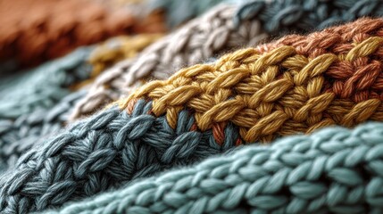Poster - Cozy Close-Up of Intricately Knitted Wool Texture Showcasing Pastel Colors in Warm Tones