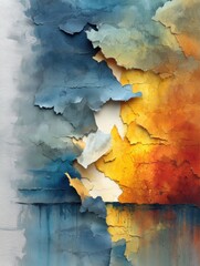 Aufkleber - Torn Paper Unveils Vibrant Oil-Themed Underlayer Showcasing a Contrast of Colors and Textures