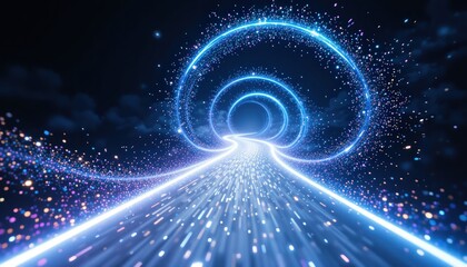 Poster - Dynamic light trails creating a mesmerizing pathway digital realm visual art futuristic environment abstract viewpoint concept of motion and energy