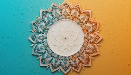 Poster - Intricate mandala art creation studio workshop paper craft bright background overhead view artistic expression