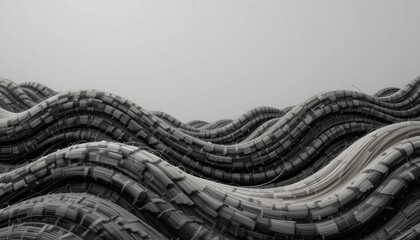 Poster - Dynamic wave patterns abstract landscape digital art monochrome environment artistic viewpoint fluidity concept for modern aesthetics