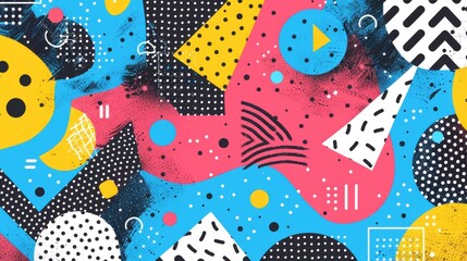 Fototapete - The close up of the abstract picture of the colourful memphis pattern wallpaper, memphis pattern is the design style that vibrant and mix of geometric shapes, bold colors, and playful patterns. AIG51.