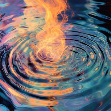 Surreal flame enhances pastel ripple stream, textured background