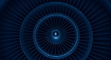 Poster - Geometric Blue Circular Pattern with Concentric Rings and Radial Lines Abstract