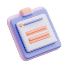 Poster - 3D Rendered clipboard with stacked papers in pastel colors on transparent background