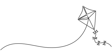 Kite continuous one line art drawing of minimalist logo vector icon illustration, Outline kite vector one line continuous drawing background, Kite   continuous one line drawing of outline vector.