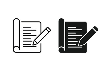 Fototapete - Notes symbol, pencil and paper book icon flat design isolated on white background 