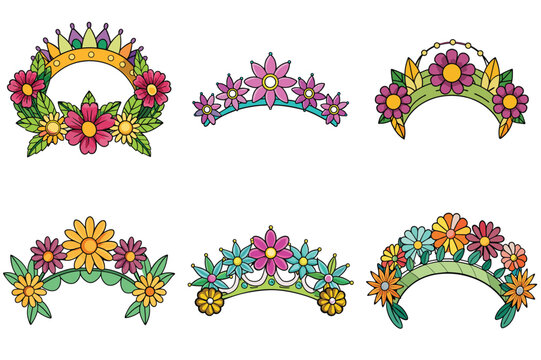 Flower crown vector illustration isolated on white background.