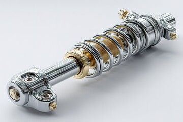 Poster - High-quality motorcycle shock absorber with chrome finish displayed on white background