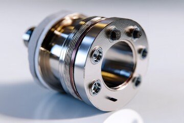 Poster - Detailed view of a polished metal valve component showcasing intricate design and craftsmanship