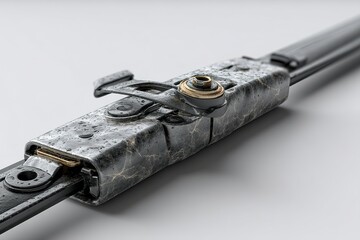 Poster - Detailed close-up of a gray metal component showcasing intricate design and functionality