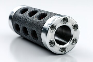 Poster - Detailed view of a high-performance motorcycle exhaust component showcasing intricate design and craftsmanship