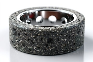 Poster - Unique decorative ring crafted from textured volcanic stone with a polished metal inner band showcasing modern artistry in design