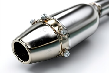 Poster - Exhaust system component showcased with polished metal finish and detailed hardware for automotive enthusiasts