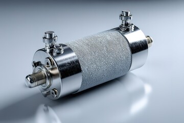 Poster - Industrial metal component showcasing intricate design, highlighting function and craftsmanship in engineering applications