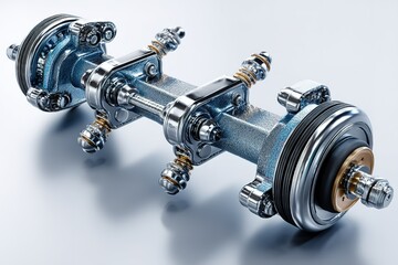 Poster - Metal mechanical component showcasing precision engineering with bolts and screws in a well-lit studio setting