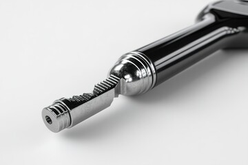 Poster - Detailed close-up of a metal tool featuring a distinct grip and a textured head designed for precision adjustments and fittings