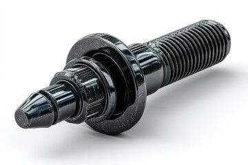 Poster - Close-up view of a black metal fastener with detailed threading and precision engineering