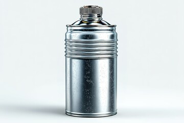 Poster - Metal container designed for storing and dispensing liquid, featuring a screw top and a shiny reflective finish