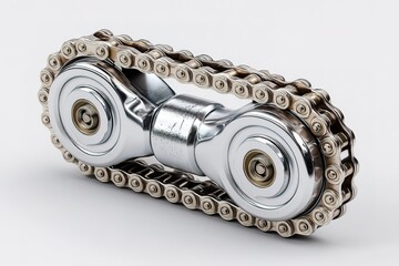 Poster - Close-up of a chrome bicycle chain link showcasing intricate metalwork and precision engineering for optimal performance