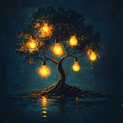 Wall Mural - luminous ideas a glowing tree of