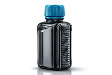 Poster - Sleek black bottle with blue cap designed for liquid storage on a clean white background