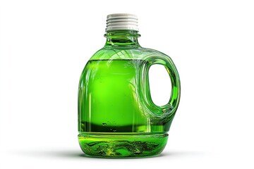 Poster - Colorful green liquid in a clear container positioned on a white surface with light reflections in a bright setting