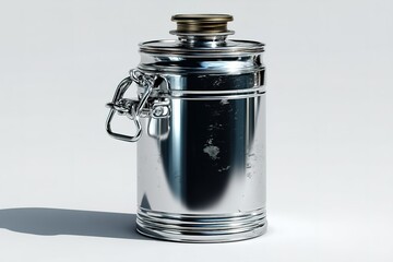 Poster - Shiny metal container with a secure latch on a light background displaying modern design and craftsmanship