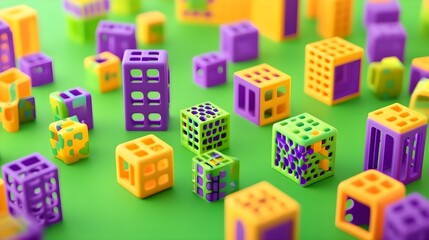 Poster - Colorful plastic crates arrangement studio space creative design flat perspective modern concept